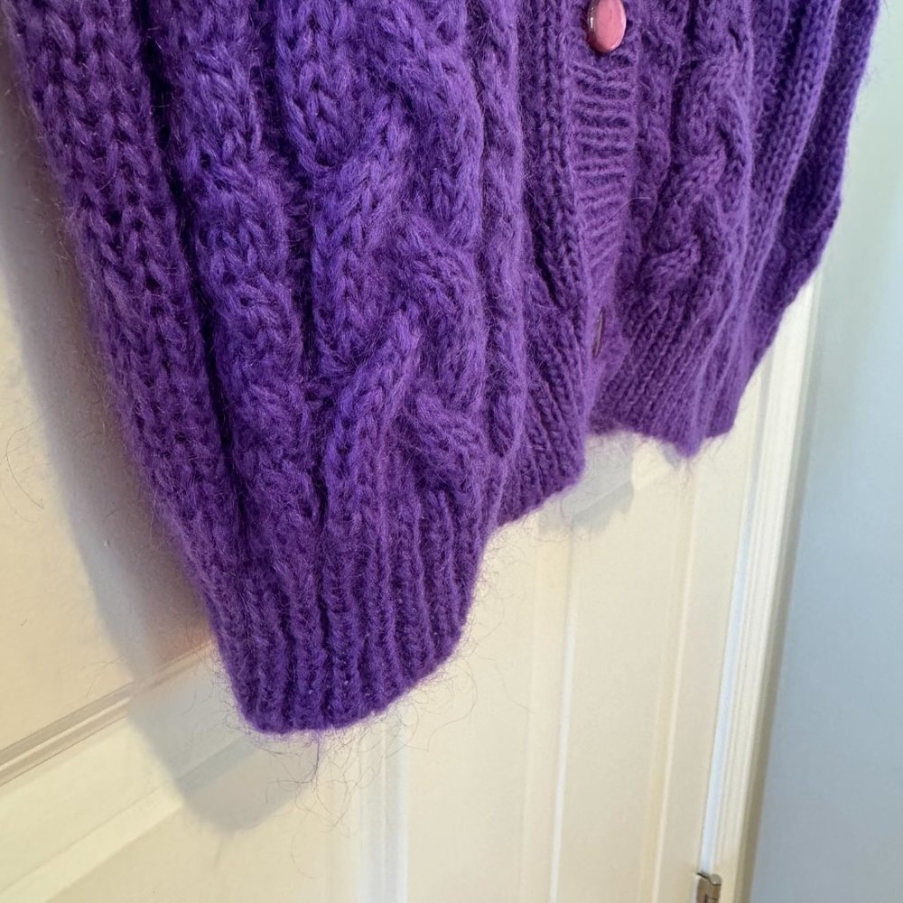 Northern Isles Purple Mohair Blend Cable Knit‎ Cardigan - Size Medium - Picture 8 of 11